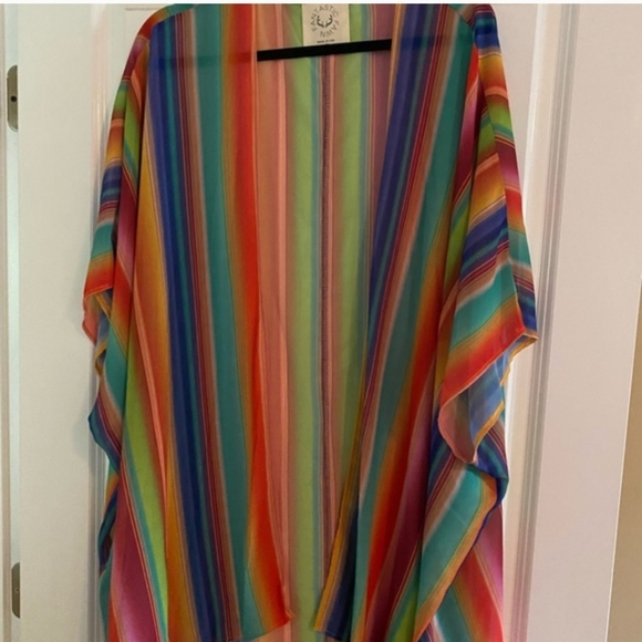 Fantastic Fawn Tops - Fantastic Fawn Rainbow Striped Kimono Cover-Up